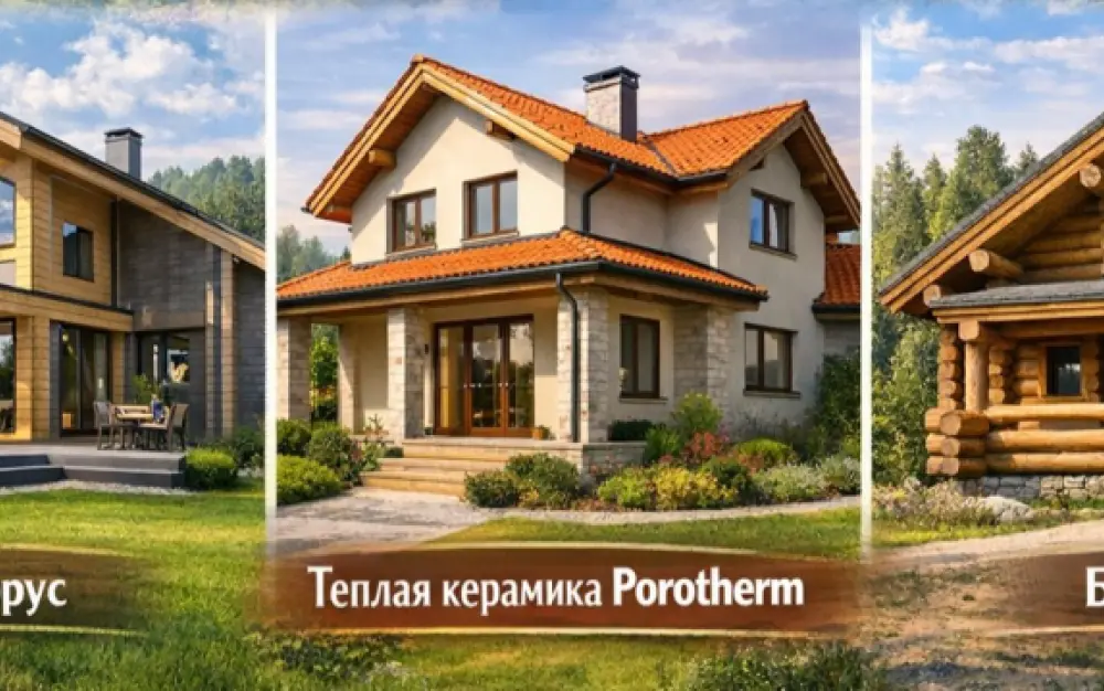 Из чего строить дом в 2026 году: клееный брус, теплая керамика Porotherm или бревно?